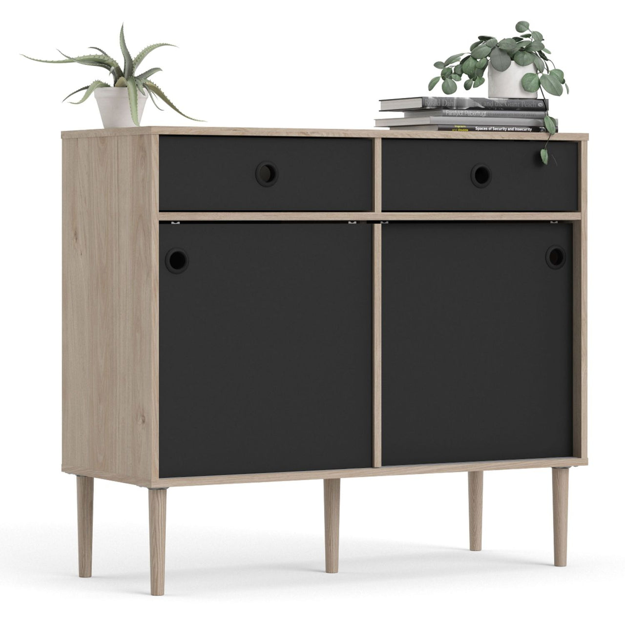 Rome Sideboard 2 Sliding Doors 2 Drawers in Jackson Hickory Oak with Matt Black