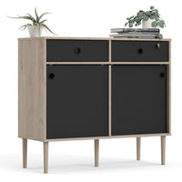 Thumbnail for Rome Sideboard 2 Sliding Doors 2 Drawers in Jackson Hickory Oak with Matt Black