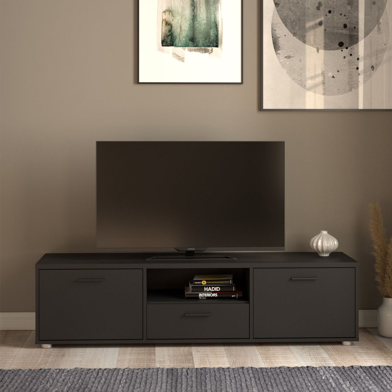 Media TVunit with 2 doors + 1 drawer 147 cm Black