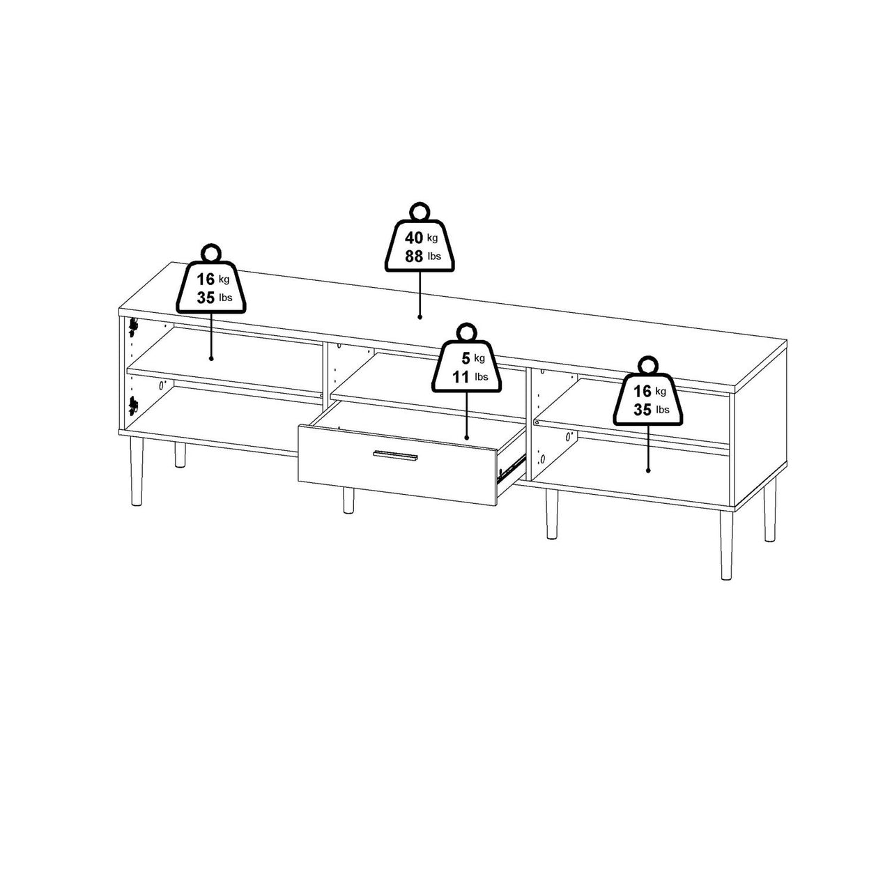 Media TVUnit with 2 Doors + 1 Drawer in White