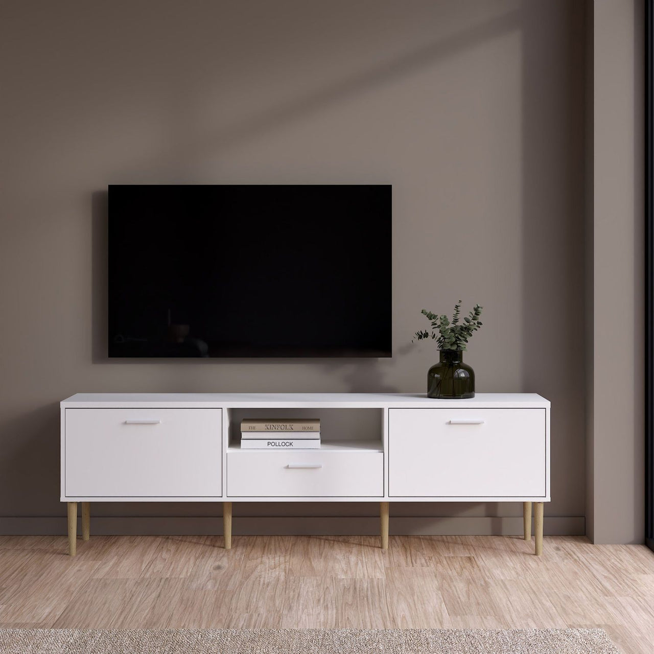 Media TVUnit with 2 Doors + 1 Drawer in White