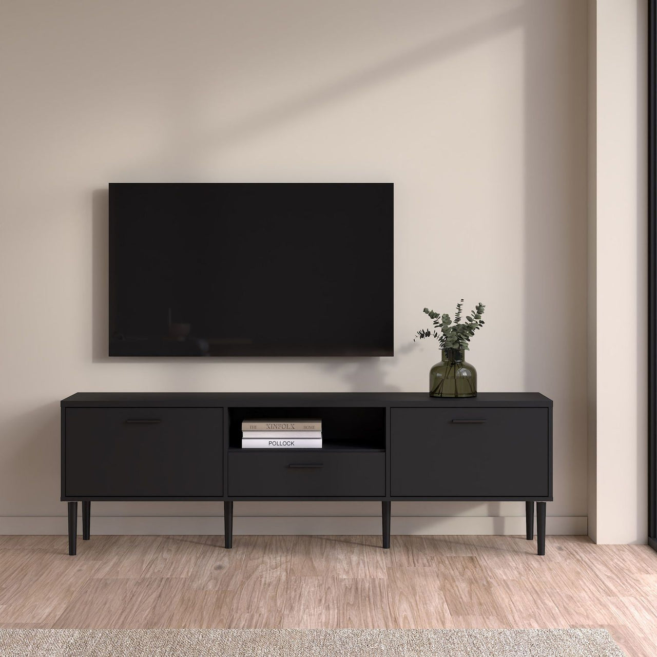 Media TVUnit with 2 Doors + 1 Drawer in Black