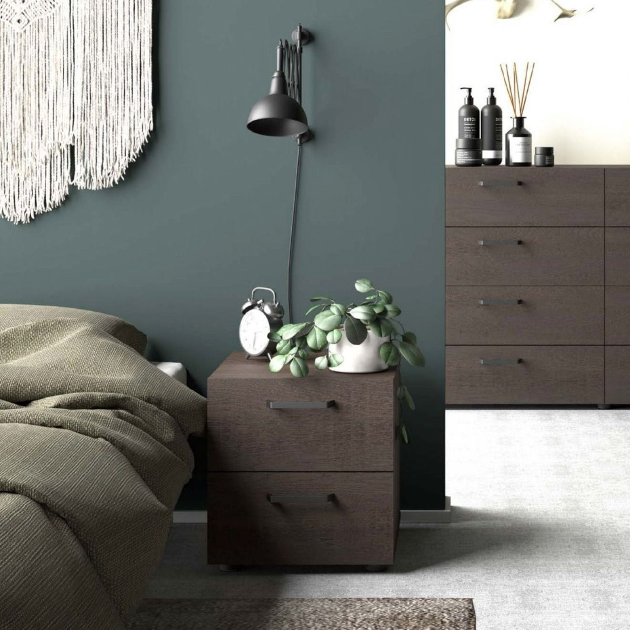 Dallas Nightstand 2 drawers in Rovere Gessato Dark Oak