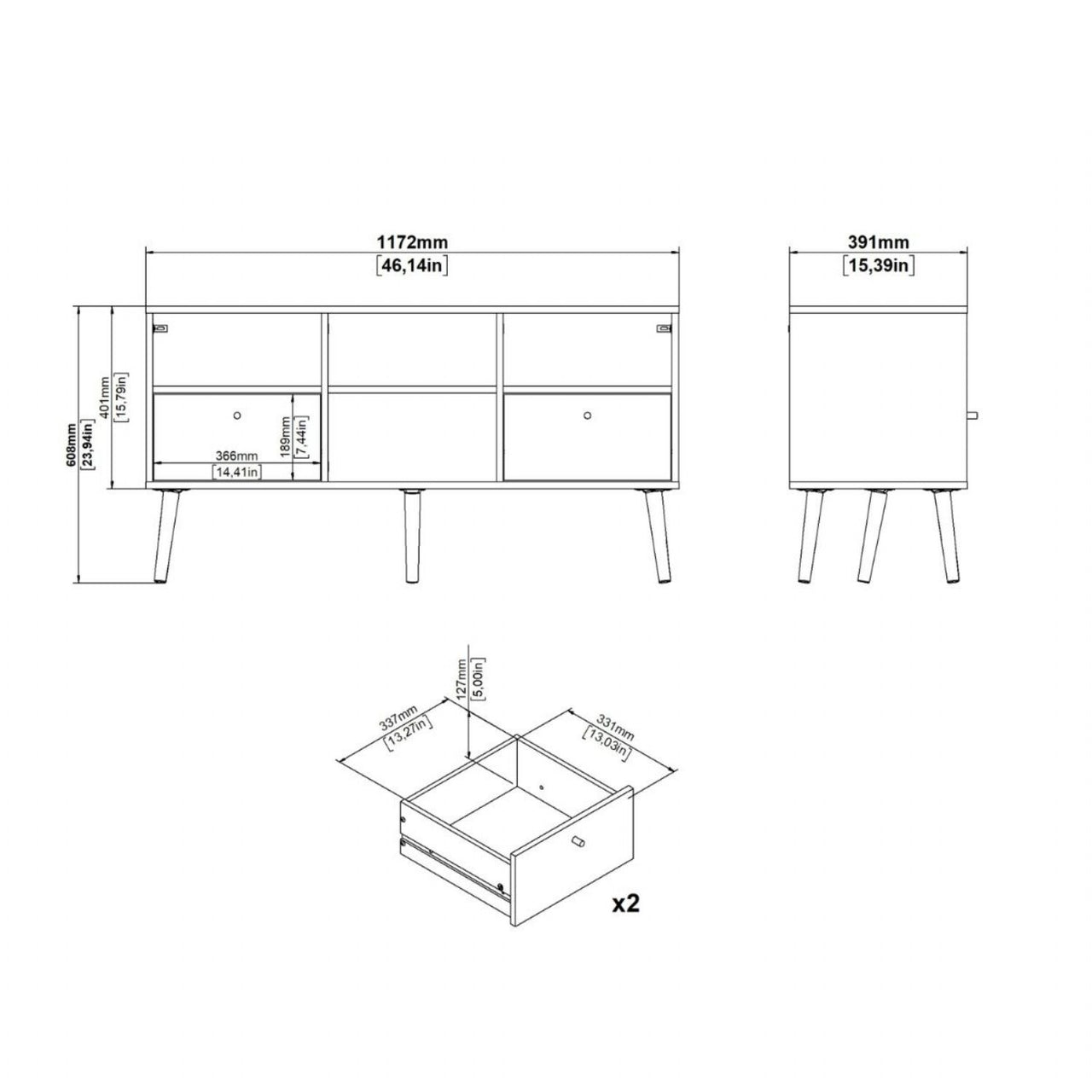 Cumbria TVUnit 2 Drawers Dark Grey