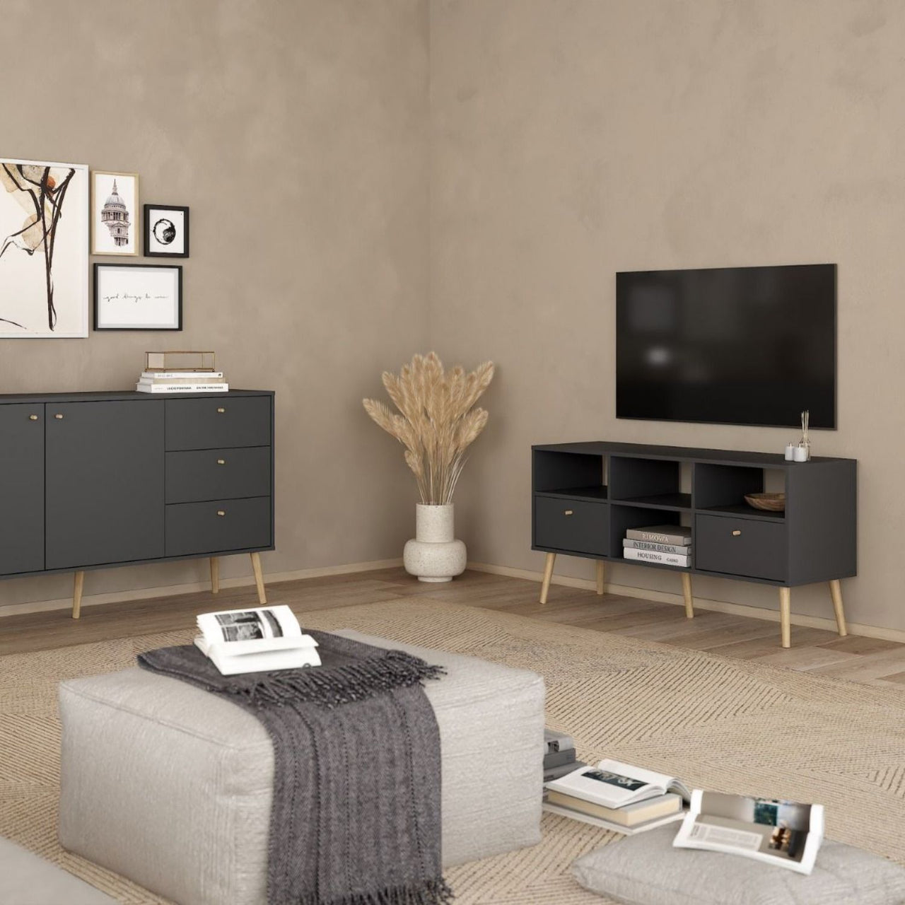 Cumbria TVUnit 2 Drawers Dark Grey