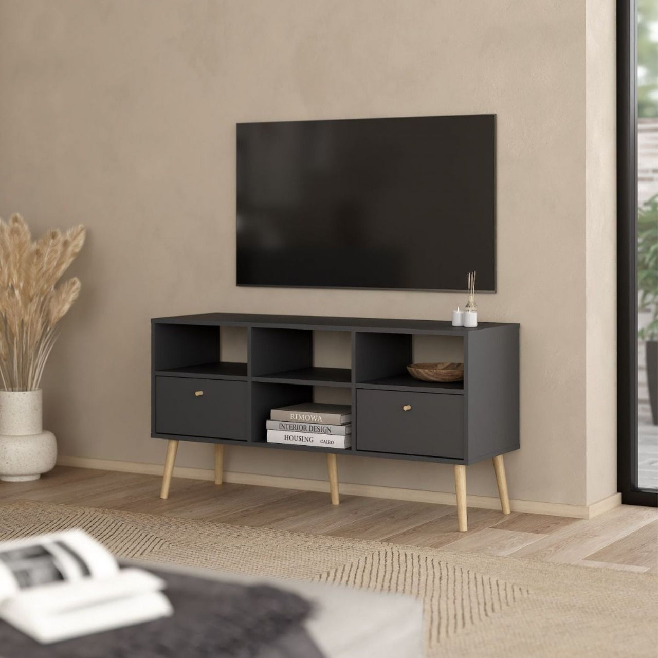 Cumbria TVUnit 2 Drawers Dark Grey