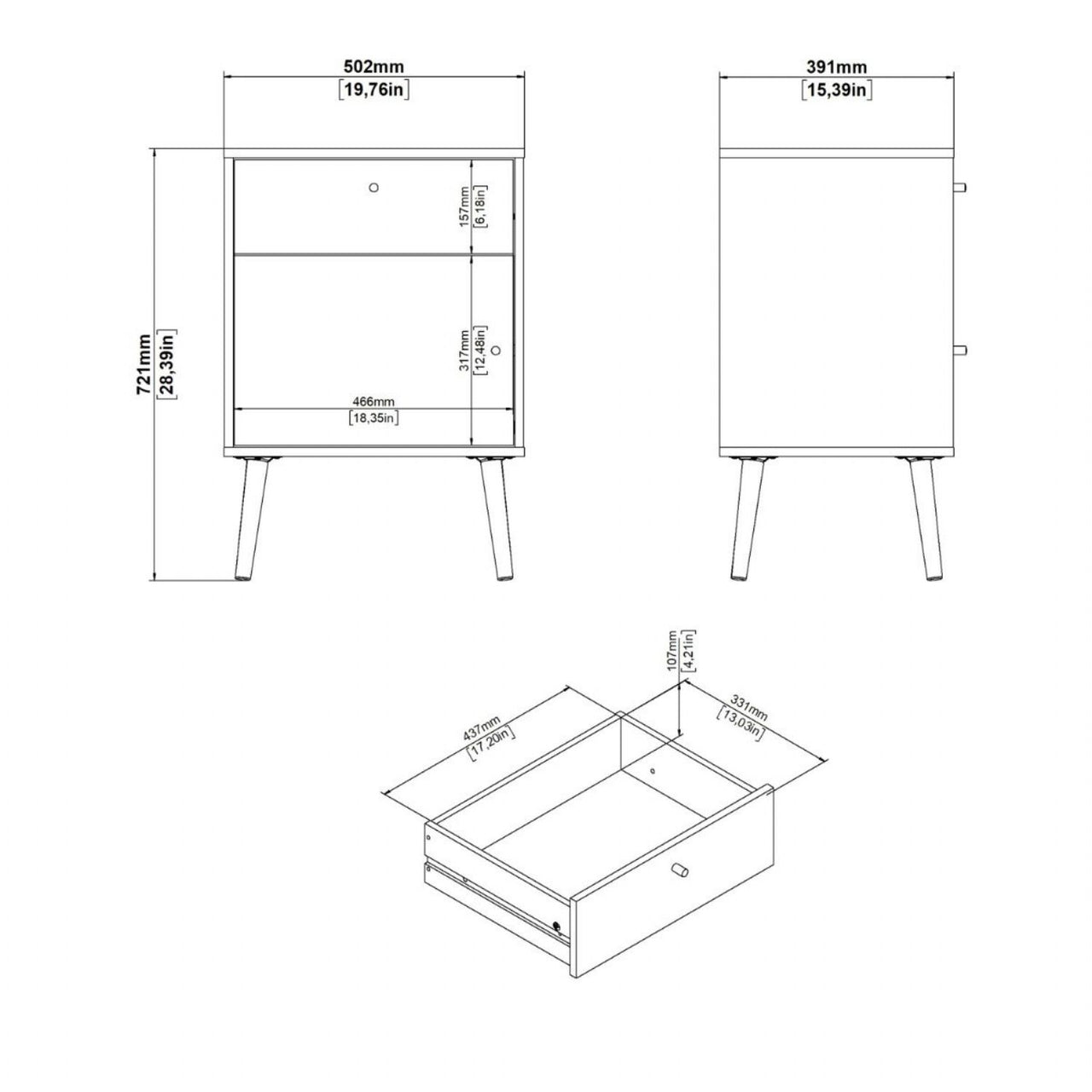 Cumbria Nightstand 1 Door + 1 Drawer White