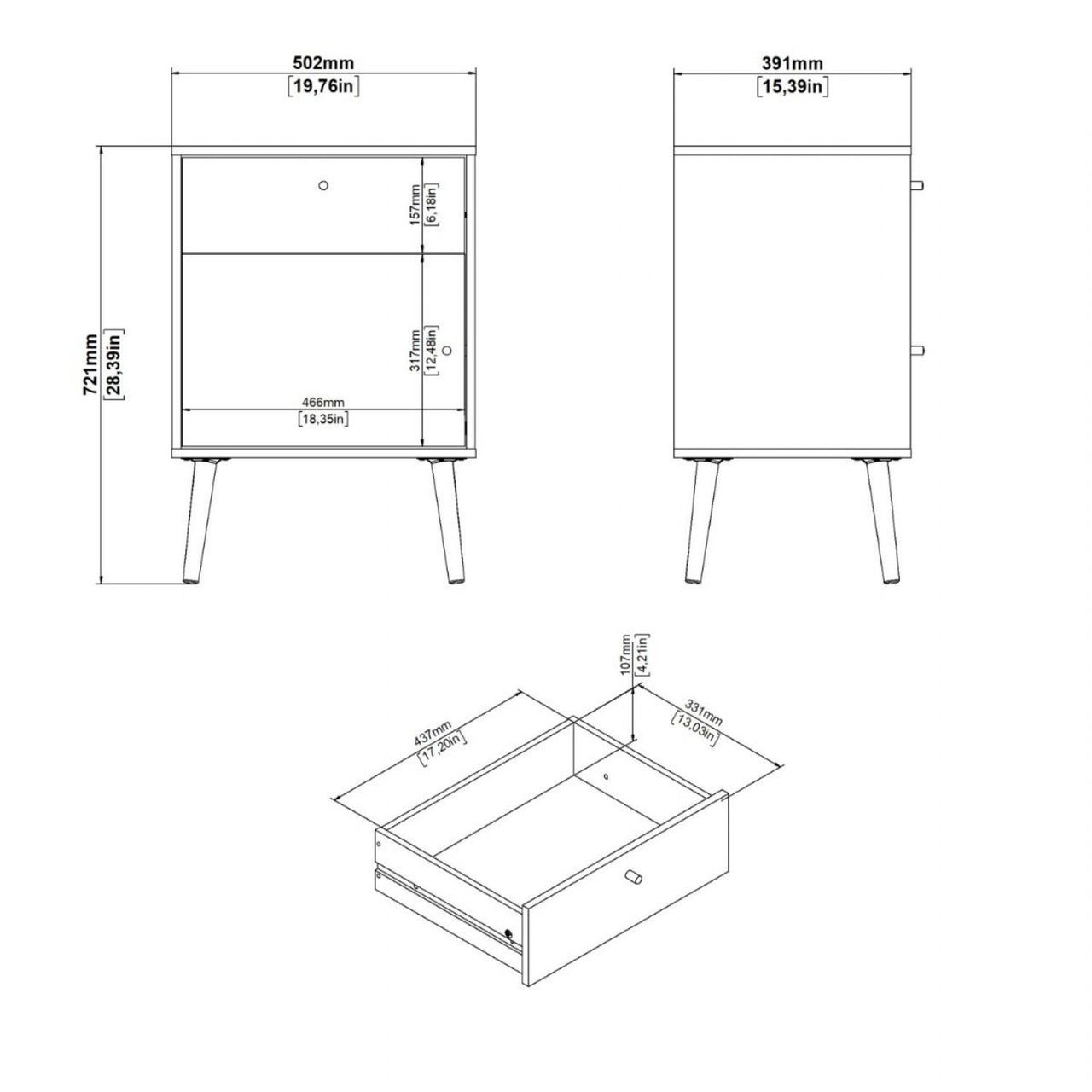 Cumbria Nightstand 1 Door + 1 Drawer Dark Grey