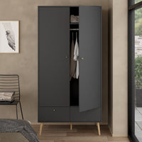 Thumbnail for Cumbria Wardrobe with 2 Doors + 2 Drawers Dark Grey