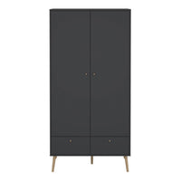 Thumbnail for Cumbria Wardrobe with 2 Doors + 2 Drawers Dark Grey