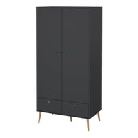 Thumbnail for Cumbria Wardrobe with 2 Doors + 2 Drawers Dark Grey