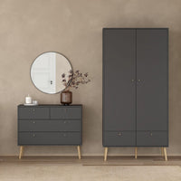 Thumbnail for Cumbria Wardrobe with 2 Doors + 2 Drawers Dark Grey