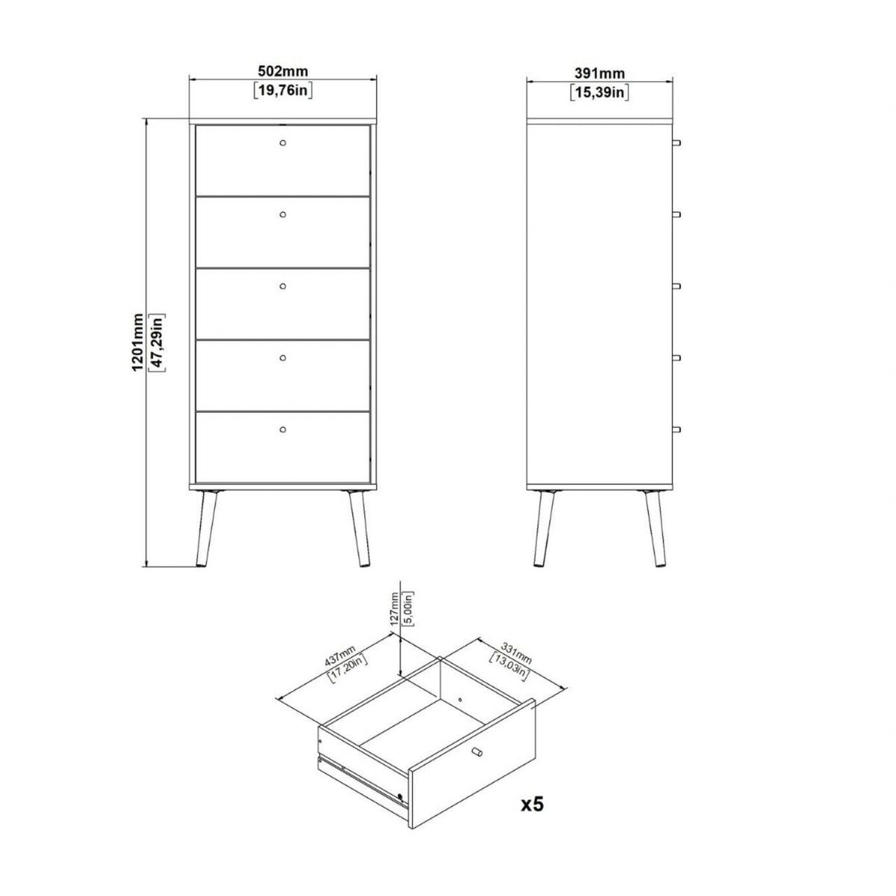 Cumbria Chest 5 Drawers White