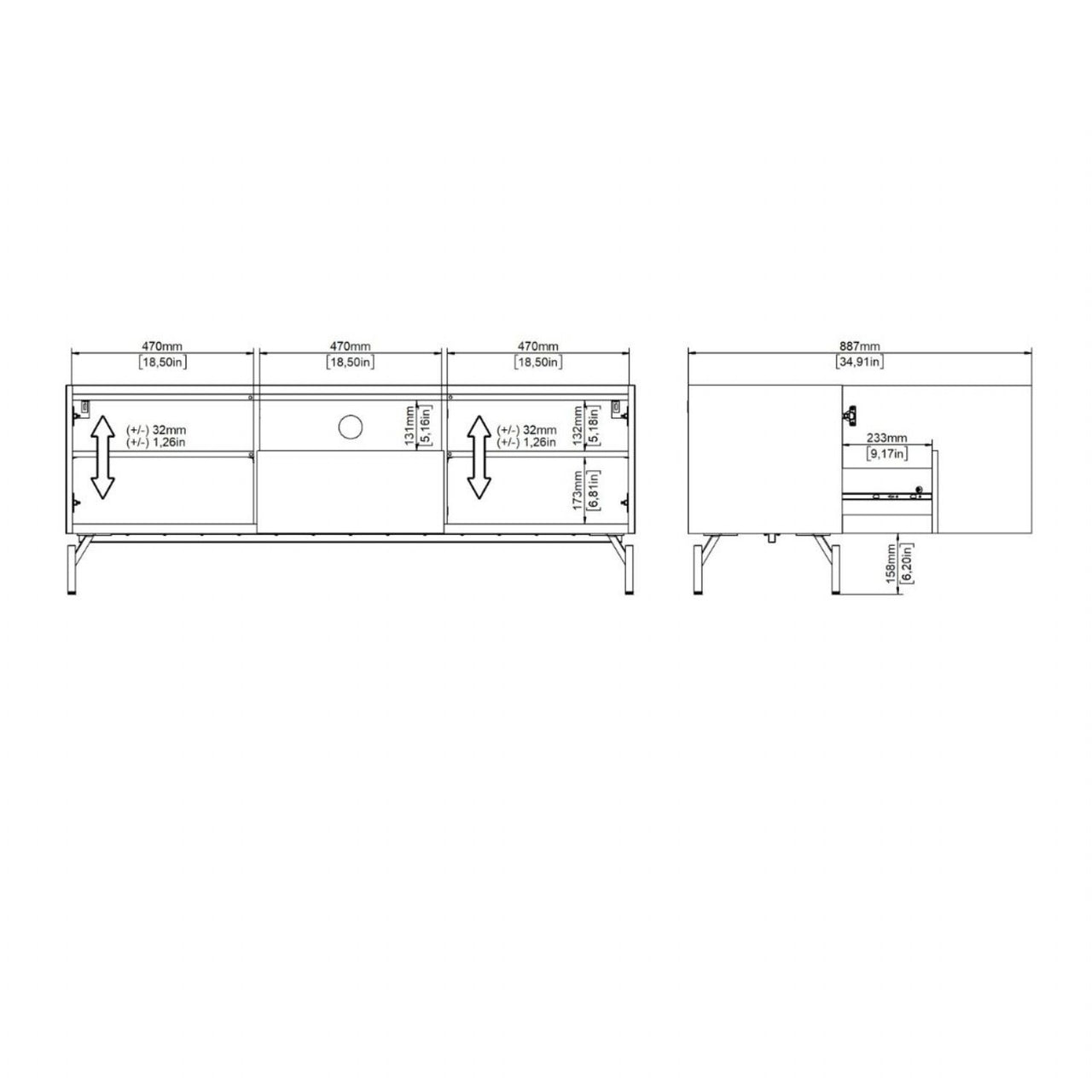 Kendall TVUnit with 2 Doors + 1 Drawer Oak and Black