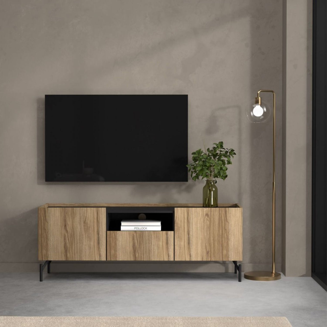 Kendall TVUnit with 2 Doors + 1 Drawer Oak and Black