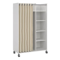 Thumbnail for Uppsala Open Mobile Wardrobe Unit in White with a Beige Textile Curtain on Wheels