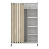 Thumbnail for Uppsala Open Mobile Wardrobe Unit in White with a Beige Textile Curtain on Wheels