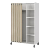 Thumbnail for Uppsala Open Mobile Wardrobe Unit in White with a Beige Textile Curtain on Wheels