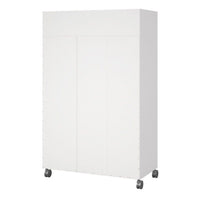 Thumbnail for Uppsala Open Mobile Wardrobe Unit in White with a Beige Textile Curtain on Wheels