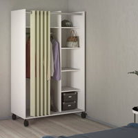 Thumbnail for Uppsala Open Mobile Wardrobe Unit in White with a Beige Textile Curtain on Wheels