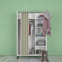 Thumbnail for Uppsala Open Mobile Wardrobe Unit in White with a Beige Textile Curtain on Wheels