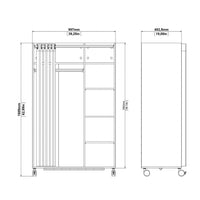 Thumbnail for Uppsala Open Mobile Wardrobe Unit in White with a Beige Textile Curtain on Wheels