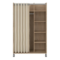 Thumbnail for Uppsala Open Mobile Wardrobe Unit in Jackson Hickory Oak with a Beige Textile Curtain on Wheels