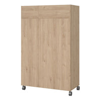 Thumbnail for Uppsala Open Mobile Wardrobe Unit in Jackson Hickory Oak with a Beige Textile Curtain on Wheels