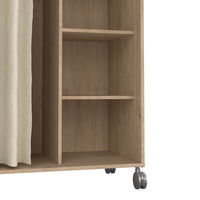 Thumbnail for Uppsala Open Mobile Wardrobe Unit in Jackson Hickory Oak with a Beige Textile Curtain on Wheels