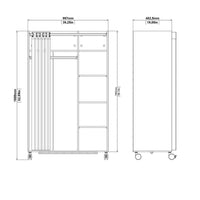 Thumbnail for Uppsala Open Mobile Wardrobe Unit in Jackson Hickory Oak with a Beige Textile Curtain on Wheels