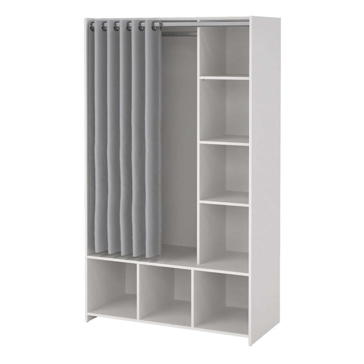 Uppsala Open Mobile Wardrobe Unit in White with a Grey Textile Curtain