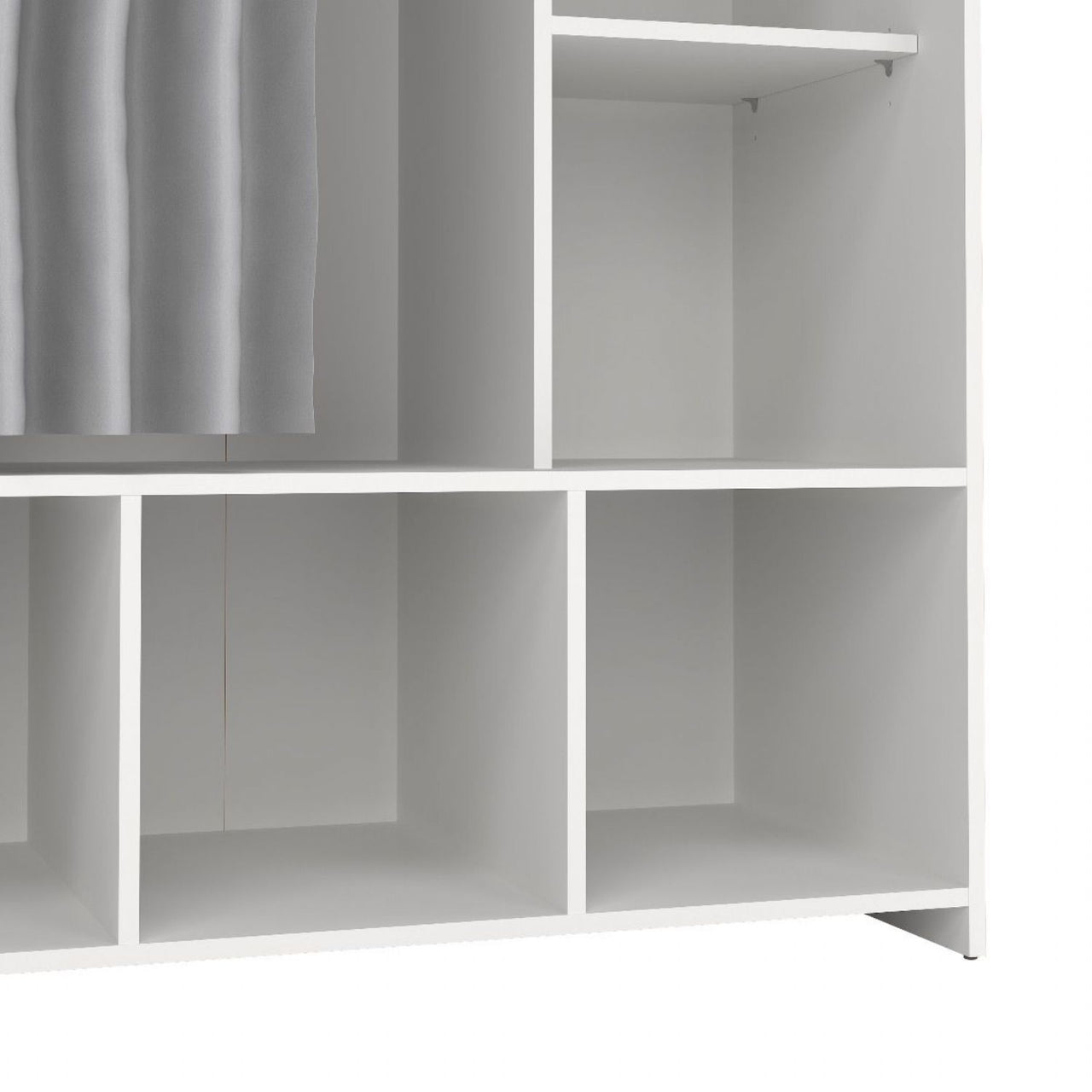 Uppsala Open Mobile Wardrobe Unit in White with a Grey Textile Curtain