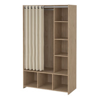 Thumbnail for Uppsala Open Mobile Wardrobe Unit in Jackson Hickory Oak with a Beige Textile Curtain