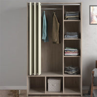 Thumbnail for Uppsala Open Mobile Wardrobe Unit in Jackson Hickory Oak with a Beige Textile Curtain