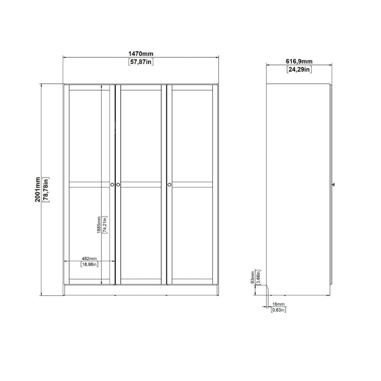 Brande Wardrobe with 3 Frame Doors in White