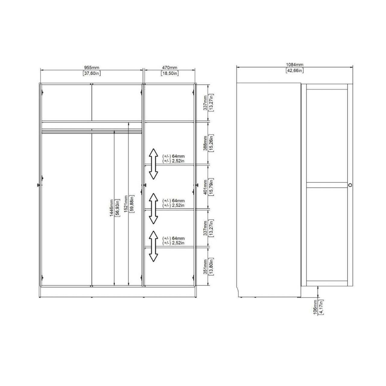 Brande Wardrobe with 3 Frame Doors in White