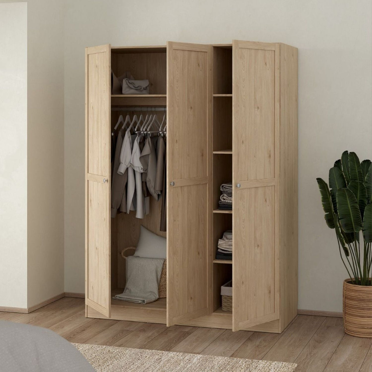 Brande Wardrobe with 3 Frame Doors in Jackson Hickory Oak