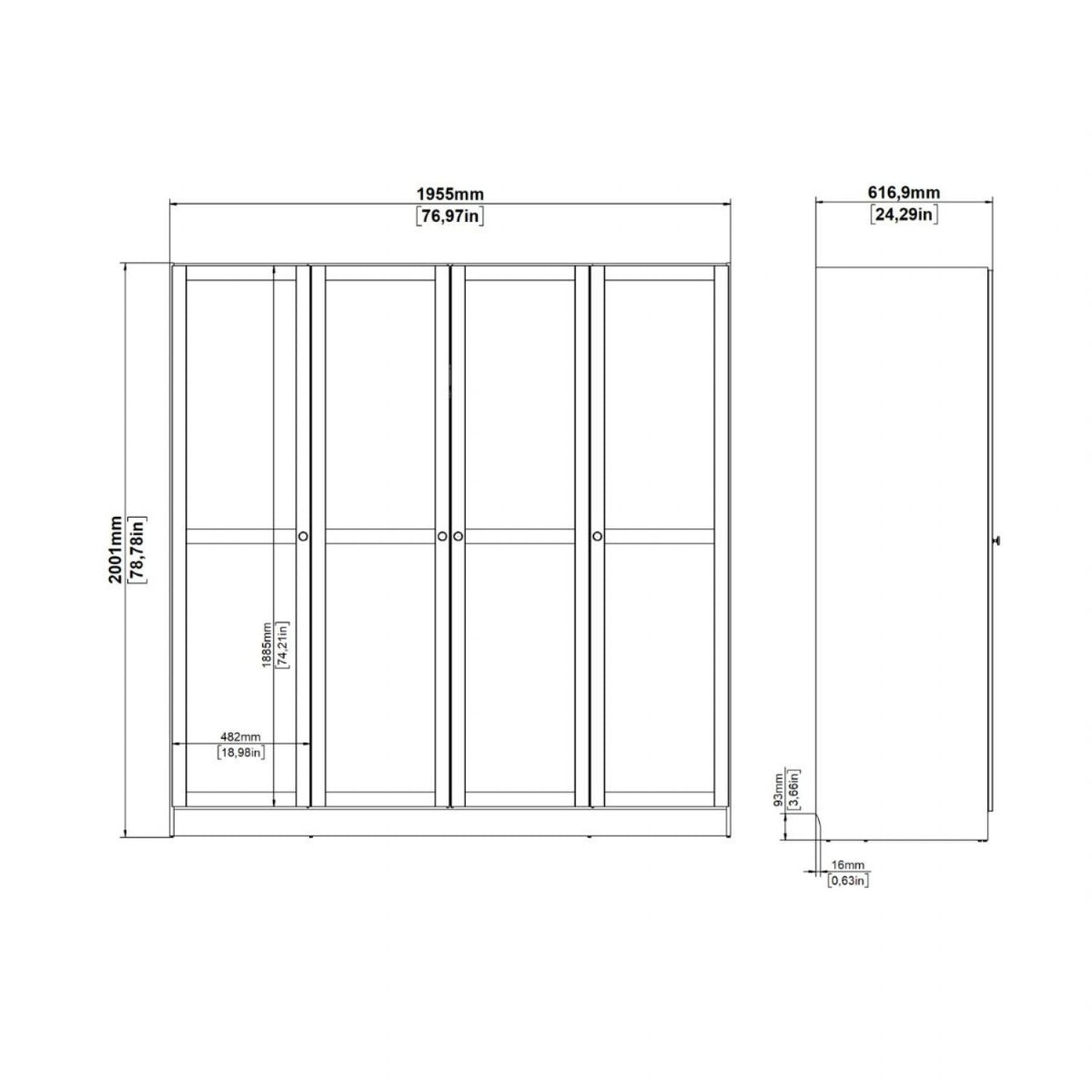 Brande Wardrobe with 4 Frame Doors in White