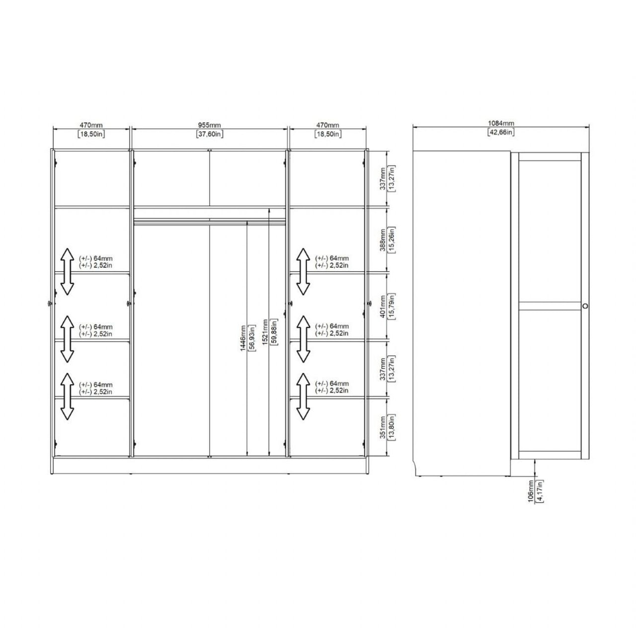 Brande Wardrobe with 4 Frame Doors in White