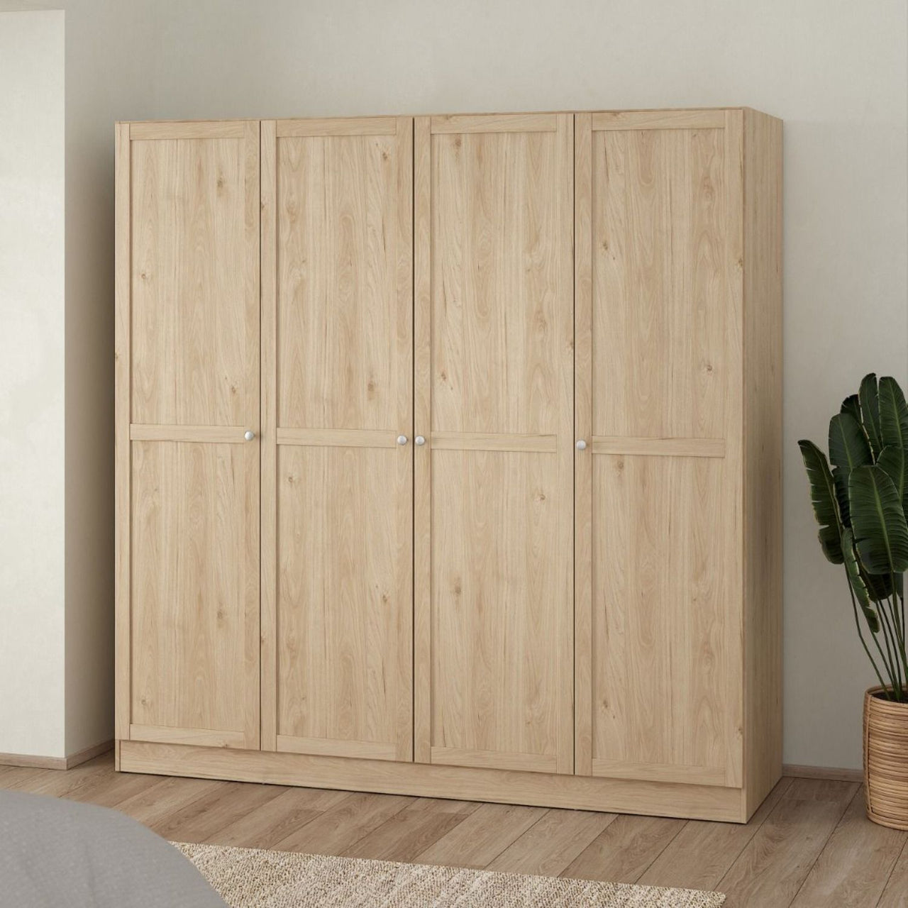 Brande Wardrobe with 4 Frame Doors in Jackson Hickory Oak