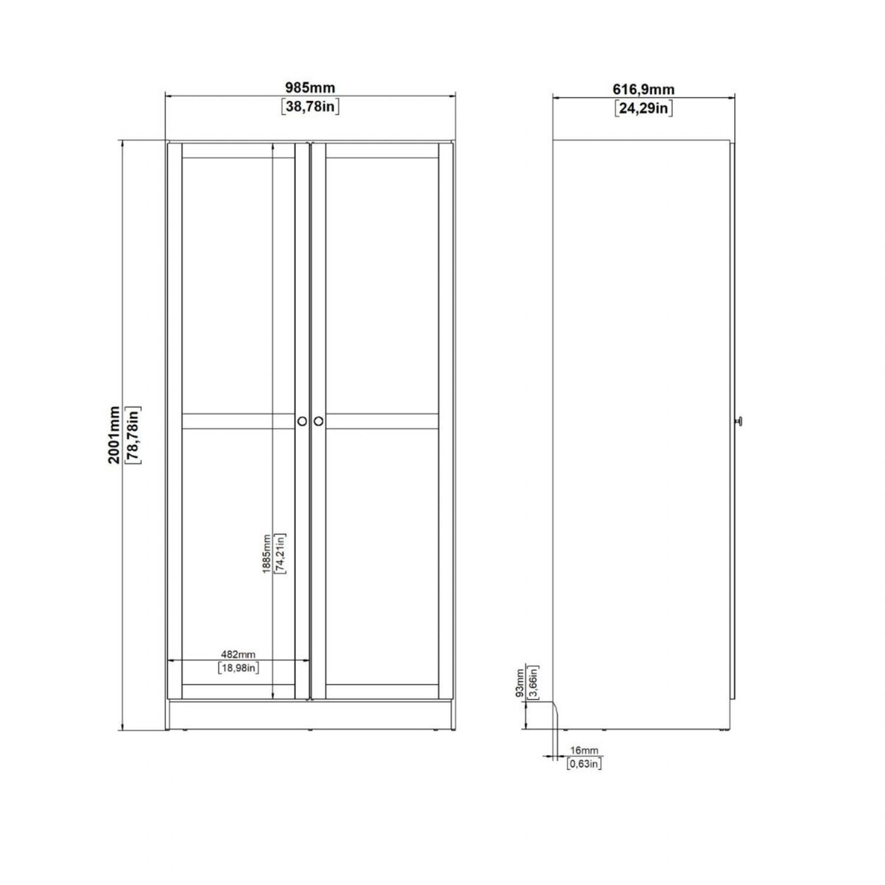 Brande Wardrobe with 2 Frame Doors in White