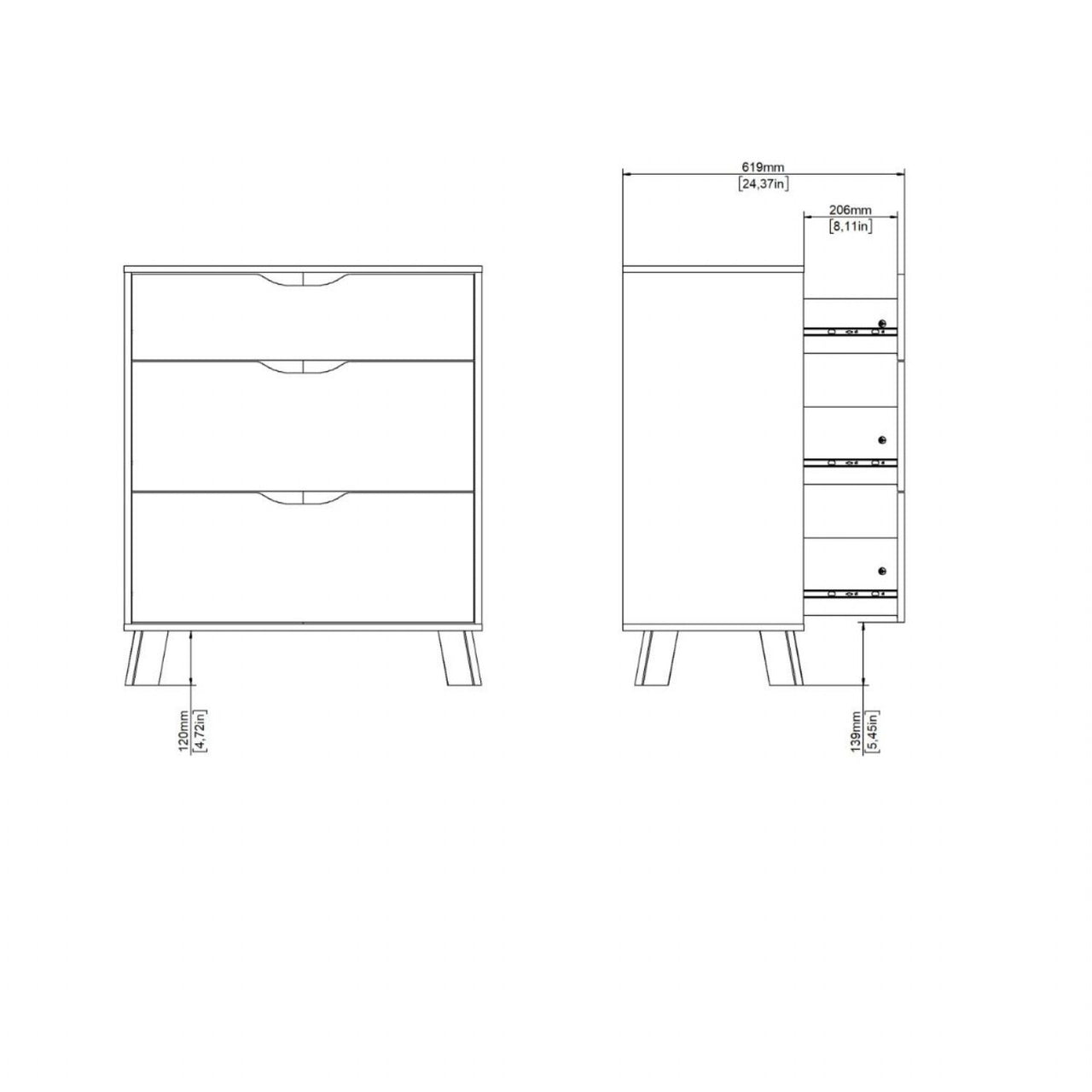 Ikast Chest 3 Drawers in Jackson Hickory and White