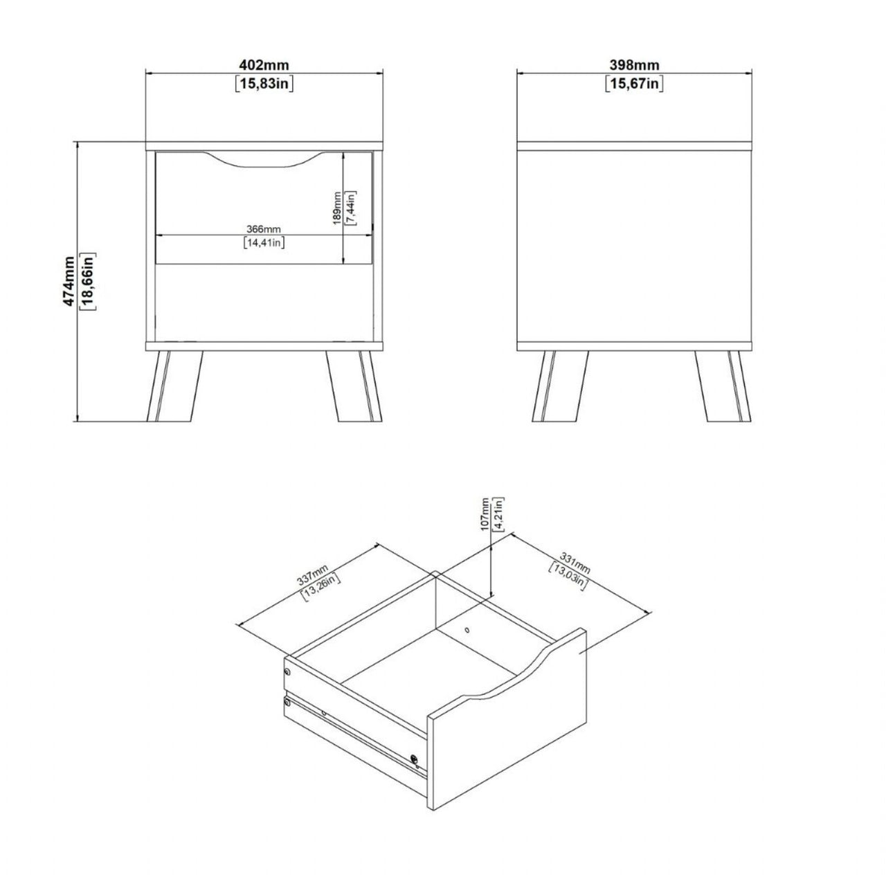 Ikast Nightstand 1 Drawer in Jackson Hickory and White