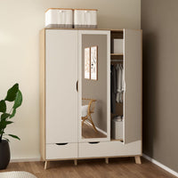 Thumbnail for Ikast Wardrobe 3 Doors and 2 Drawers with Mirror in Jackson Hickory and White