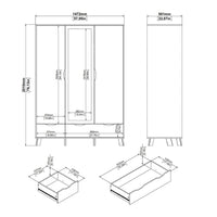 Thumbnail for Ikast Wardrobe 3 Doors and 2 Drawers with Mirror in Jackson Hickory and White