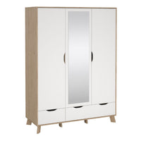 Thumbnail for Ikast Wardrobe 3 Doors and 2 Drawers with Mirror in Jackson Hickory and White