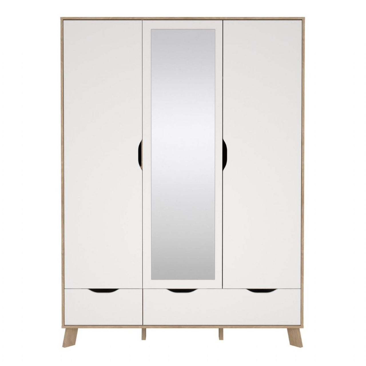 Ikast Wardrobe 3 Doors and 2 Drawers with Mirror in Jackson Hickory and White