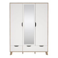 Thumbnail for Ikast Wardrobe 3 Doors and 2 Drawers with Mirror in Jackson Hickory and White