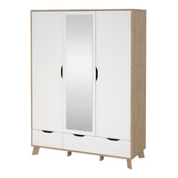 Thumbnail for Ikast Wardrobe 3 Doors and 2 Drawers with Mirror in Jackson Hickory and White