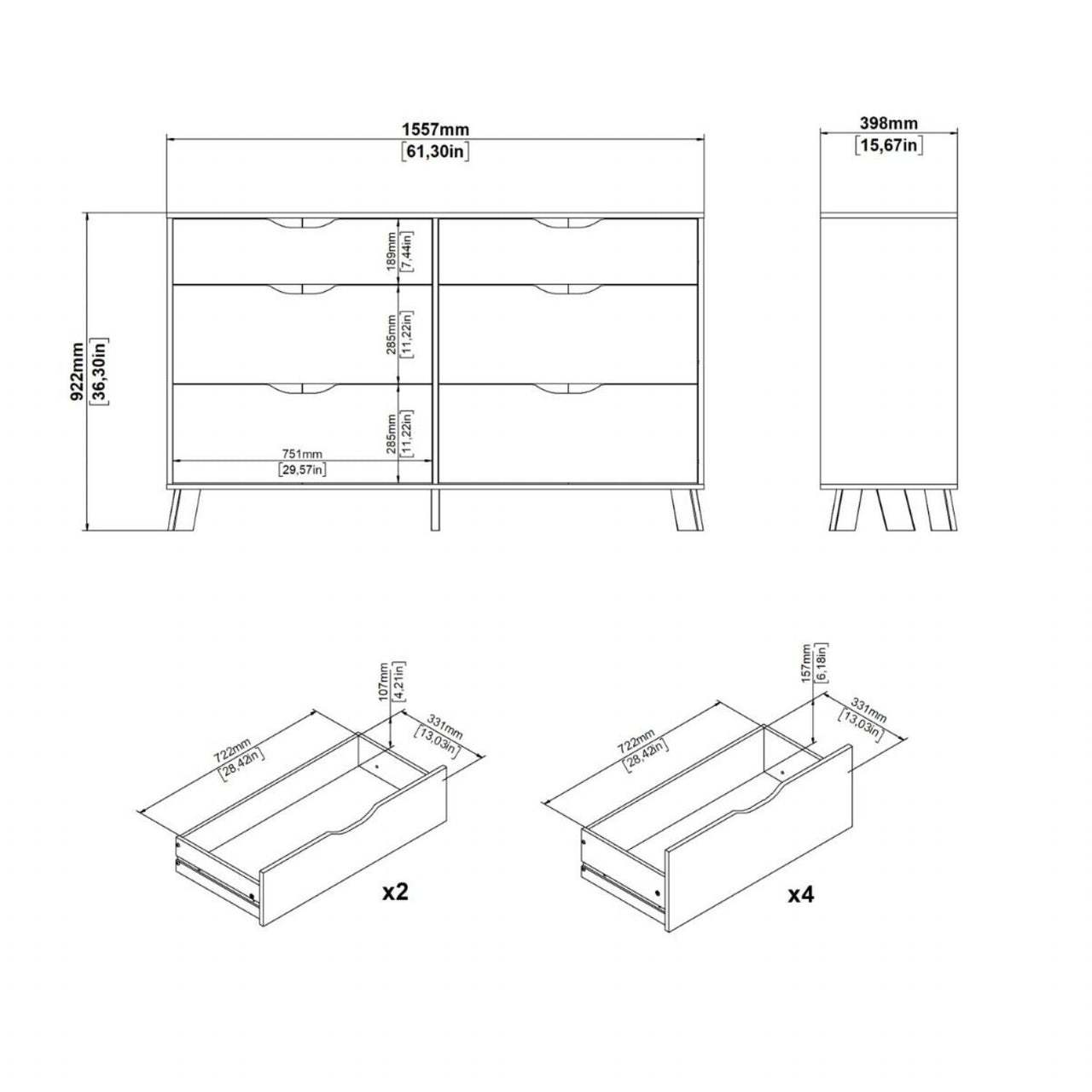 Ikast 6 Drawers Double Dresser in Jackson Hickory and White